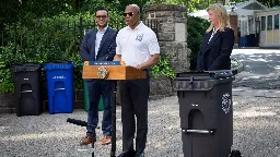 Mayor Adams unveils city's first official trash bins