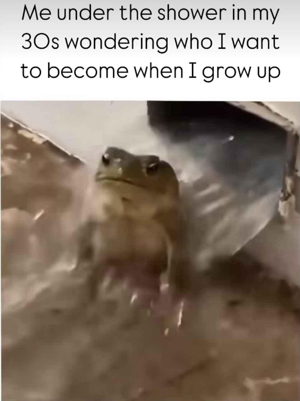 Me under the shower in my 30s wondering who I want to become when I grow up