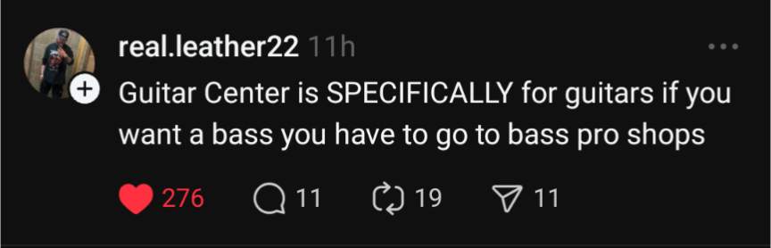 Guitar Center is SPECIFICALLY for guiters if you want a bass you have to go to bass pro shops