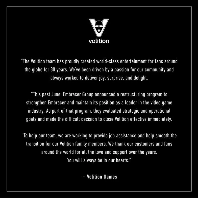 Volition on LinkedIn: An update from Volition. | 110 comments